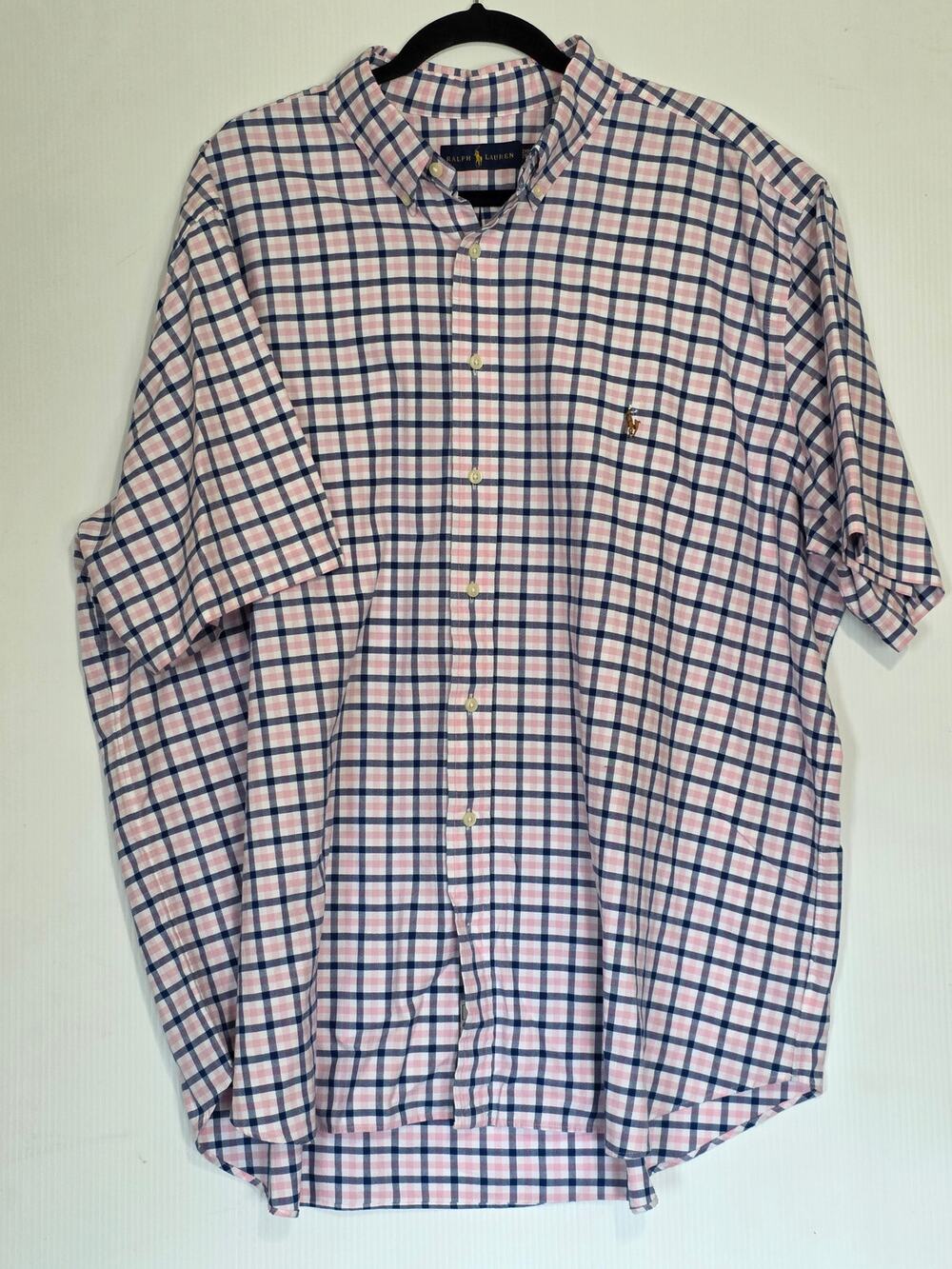 Ralph Lauren Big & Tall 2XB Pink Blue Plaid Short Sleeve Button Down Shirt